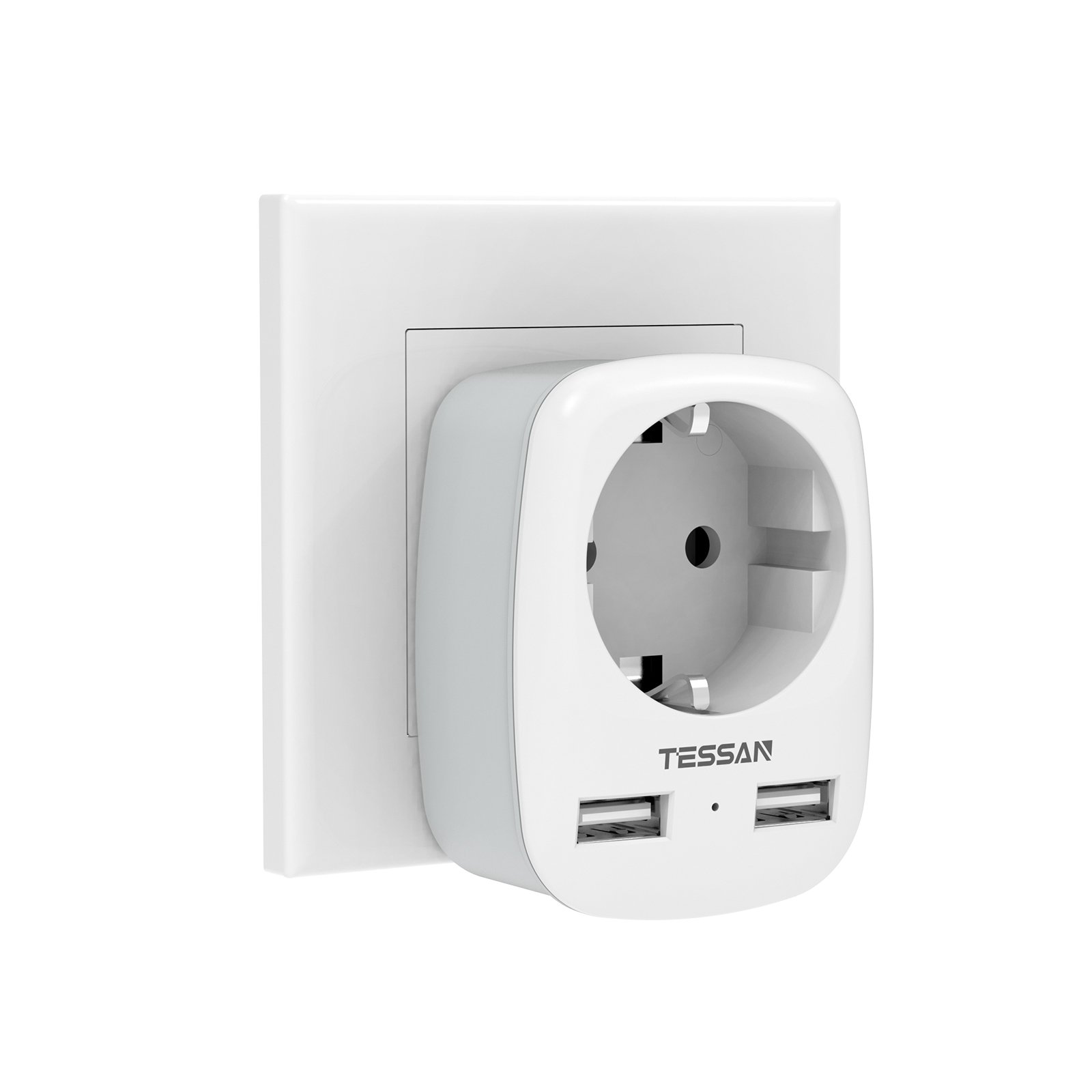 TESSAN European Wall Socket Adapter, 3-in-1 Socket Adapter with Double ...